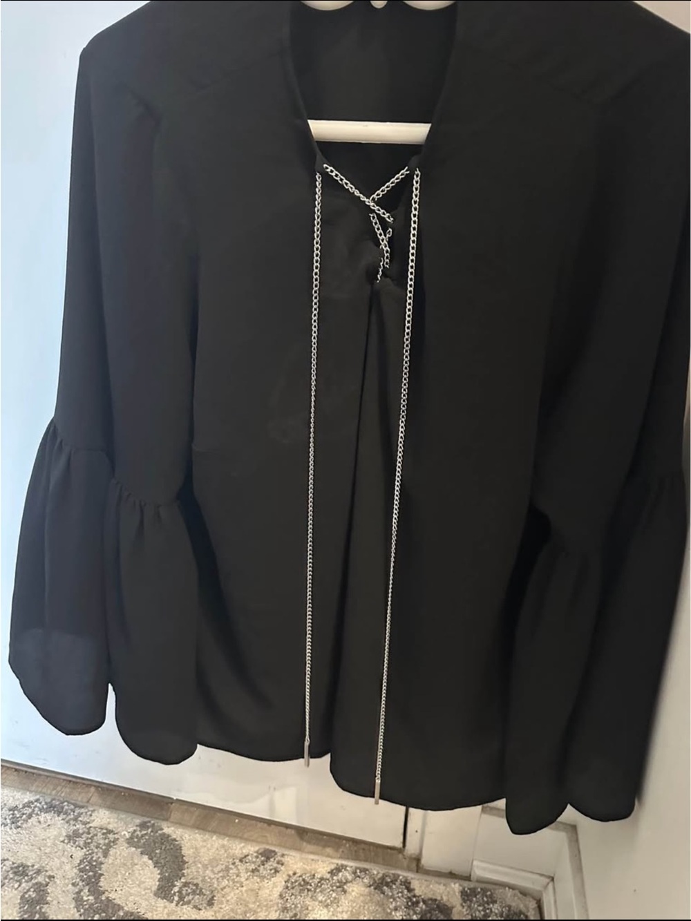 Michael Kors Black Women's V-Neck Tie-Front Blouse size0X